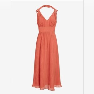 NWT Express Pleated Twisted Halter Neck Midi Dress in Apricot Orange Size Small